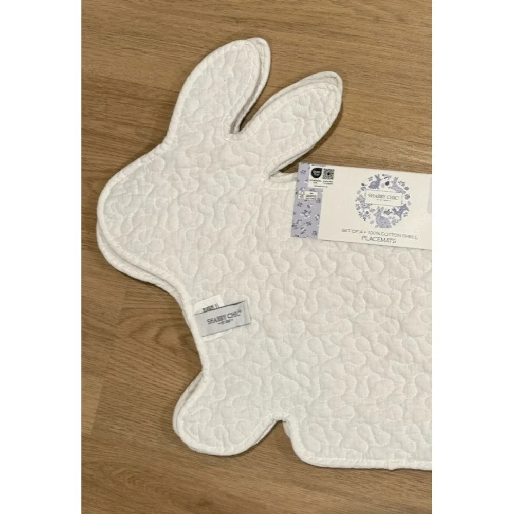 SHABBY CHIC Set of 4 Woven Bunny Rabbit Patchwork Placemeats 15 by‎ 17